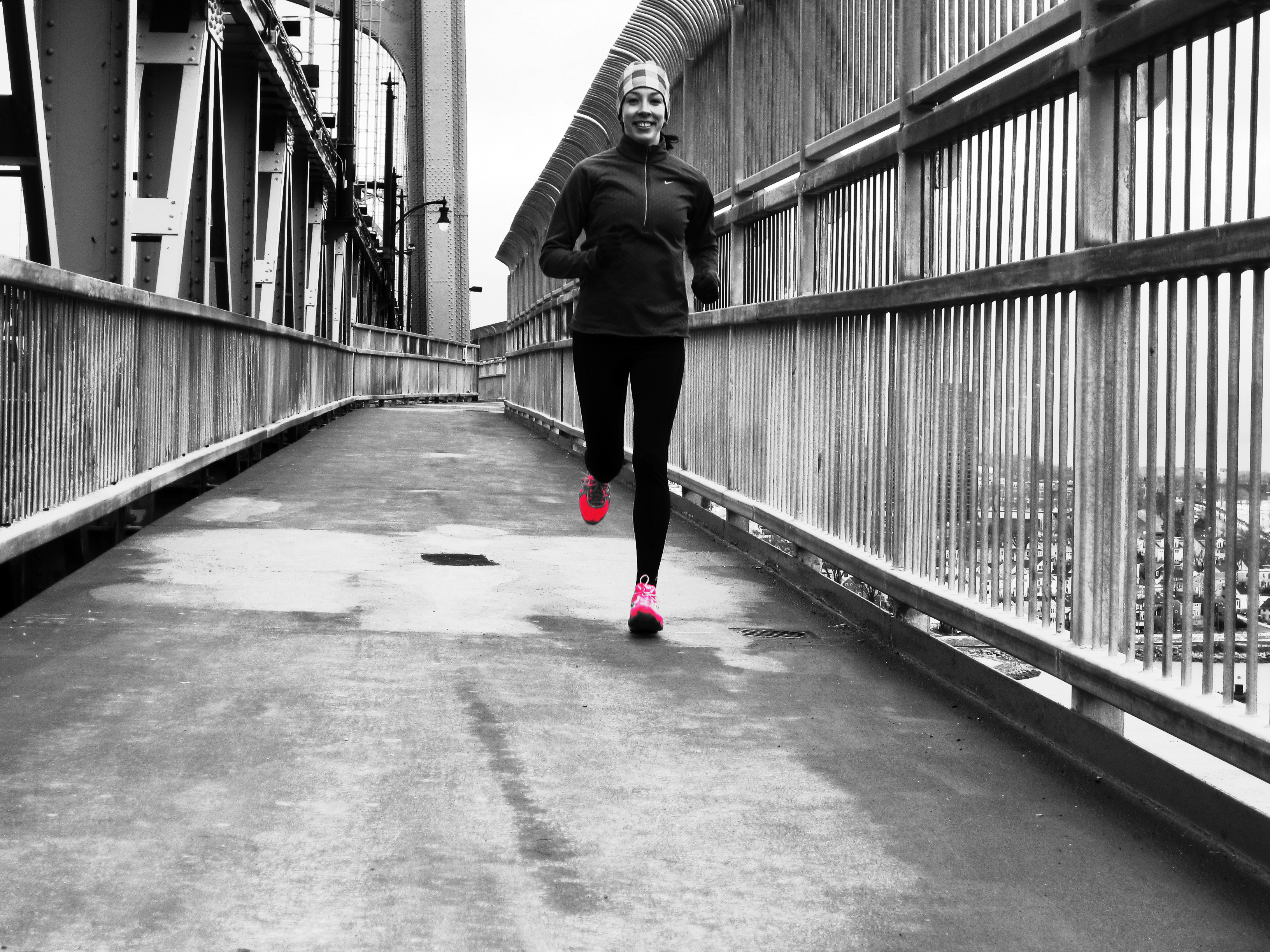 runner on MacDonald Bridge in Halifax, NS