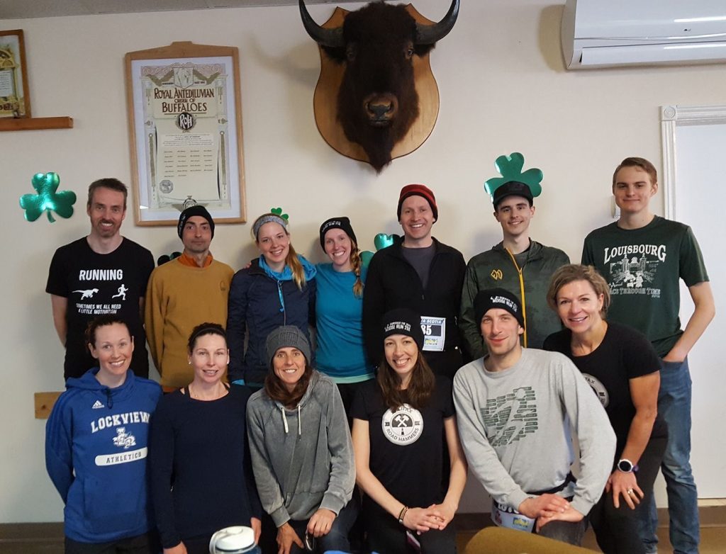 members of the running club Halifax Road Hammers pose at the Moose Run